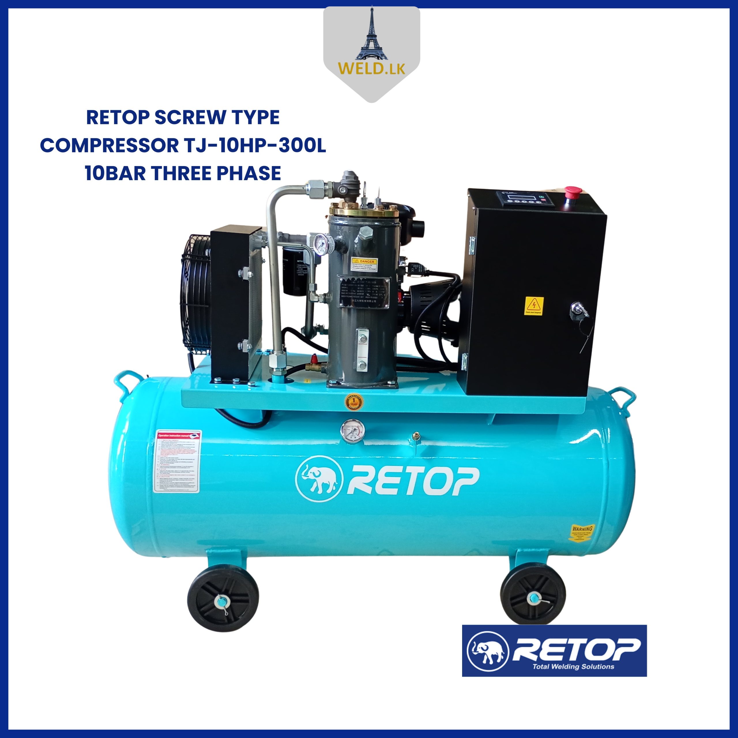 RETOP SCREW TYPE COMPRESSOR TJ-10HP-300L 10BAR THREE PHASE
